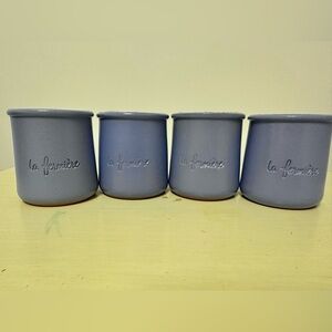 4 La Fermiere periwinkle Blue Terra Cotta Pottery Yogurt Pots Planters Container